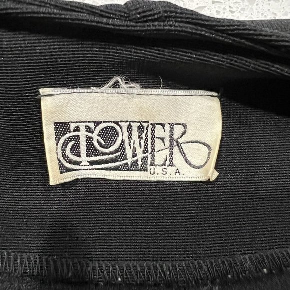 Vintage 80's Black Stretchy Furry Trimmed Leopard Print Bodycon Jumpsuit USA S ? - Picture 5 of 7